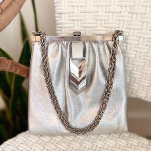 Art Deco Vintage Bag Prom Bridal Purse Clutch Glam Bag Silver Metallic